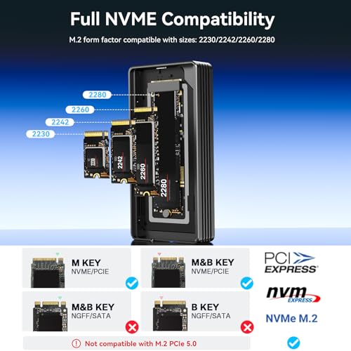 ANYOYO 80Gbps M.2 NVMe SSD Enclosure with Cooling Fan, Aluminium Alloy Enclosure Compatible with Thunderbolt 5/4/3/USB4, Support M/B+M Key SSD, Tool-Free Installation - Image 4
