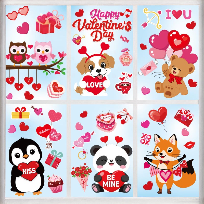 COCHIE Happy Valentine's Day Window Clings 6 Sheets, Red Pink Hearts Window Decals Clings for Home Classroom Party Decorations Supplies, Reusable Valentine XOXO Love Cling for Windows (Valentines) - Image 1