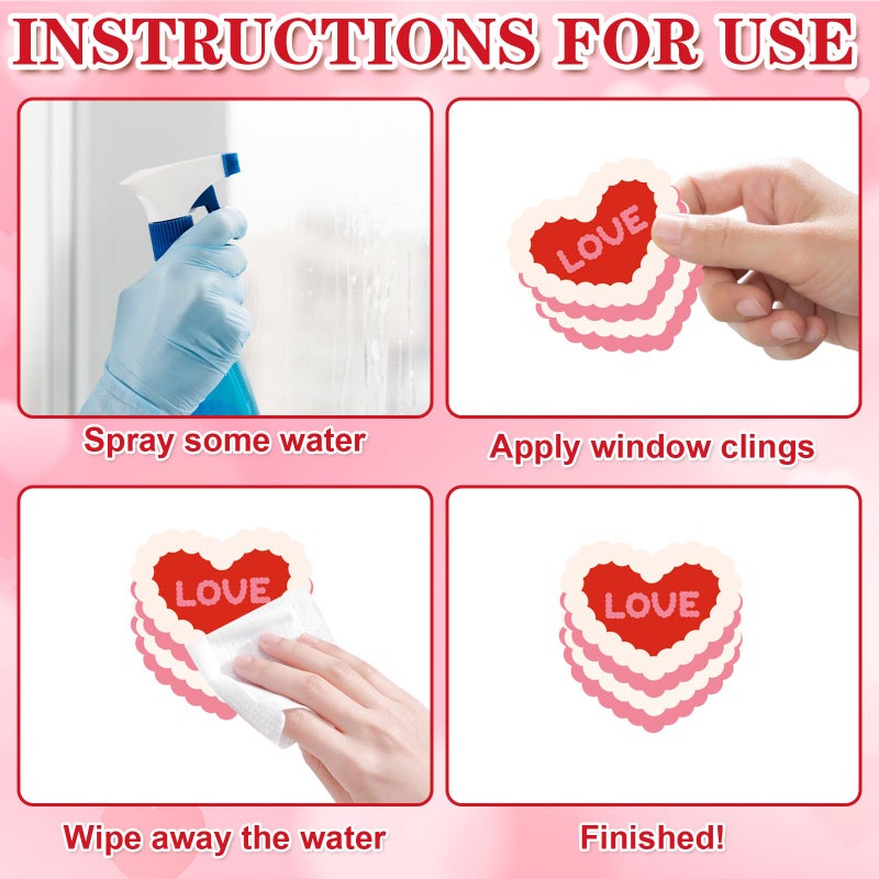 COCHIE Happy Valentine's Day Window Clings 6 Sheets, Red Pink Hearts Window Decals Clings for Home Classroom Party Decorations Supplies, Reusable Valentine XOXO Love Cling for Windows (Valentines) - Image 5