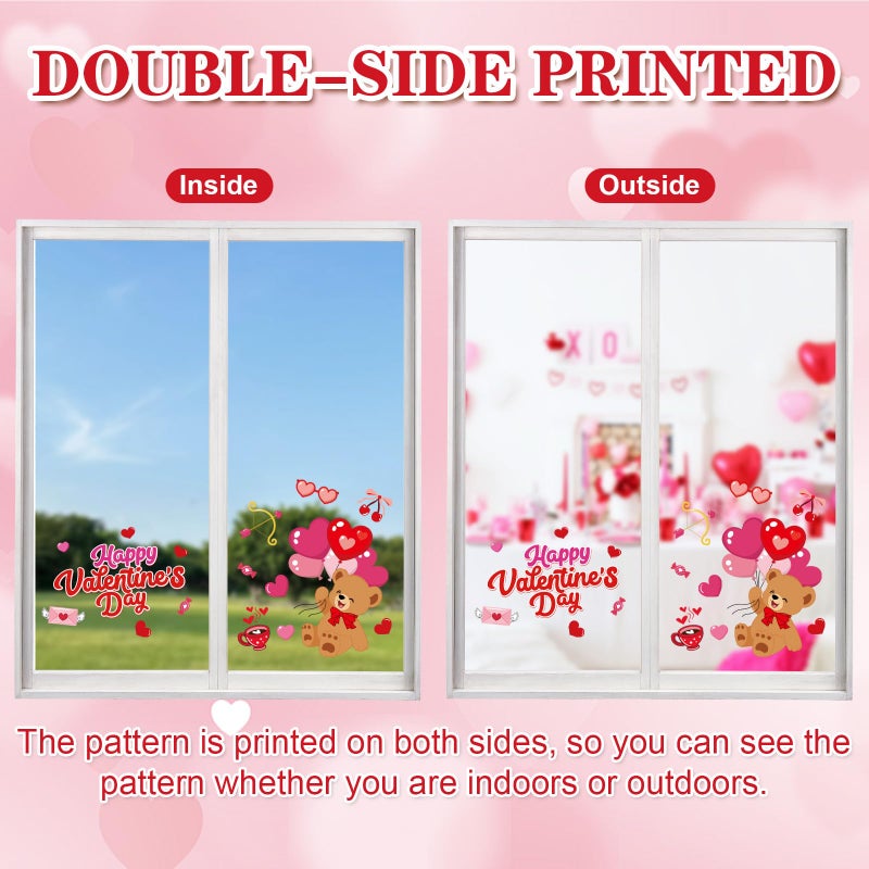 COCHIE Happy Valentine's Day Window Clings 6 Sheets, Red Pink Hearts Window Decals Clings for Home Classroom Party Decorations Supplies, Reusable Valentine XOXO Love Cling for Windows (Valentines) - Image 4