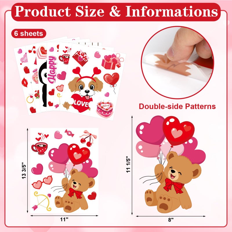 COCHIE Happy Valentine's Day Window Clings 6 Sheets, Red Pink Hearts Window Decals Clings for Home Classroom Party Decorations Supplies, Reusable Valentine XOXO Love Cling for Windows (Valentines) - Image 2