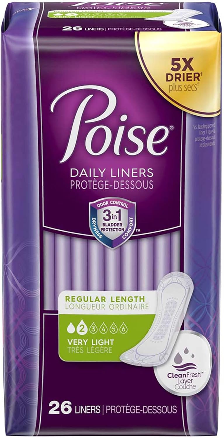 Poise Daily Liners - Very Light Absorbency, Regular Length, 26 Count (Pack of 3) - Image 1