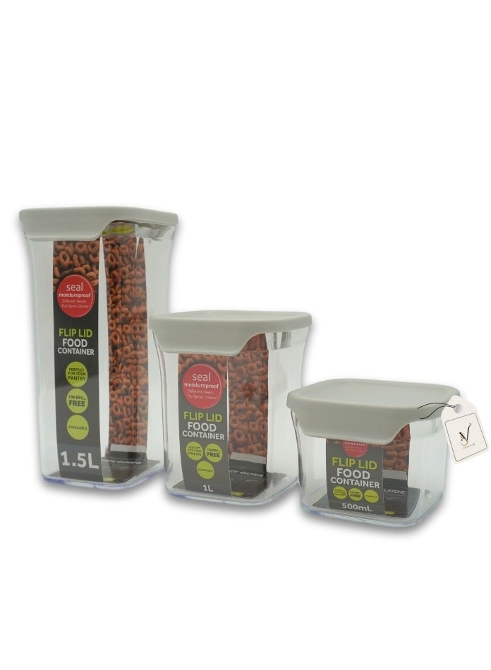 فيوستار برطمانات تخزين طعام محكمة الغلق مكونة من 3 قطع من Viewstar مع أغطية 1500 مل، 1000 مل، 500 مل، مقاومة للرطوبة، حاويات شفافة لمخزن المطبخ والحبوب والوجبات الخفيفة والتوابل والمعكرونة مثالية للتنظيم - Image 1