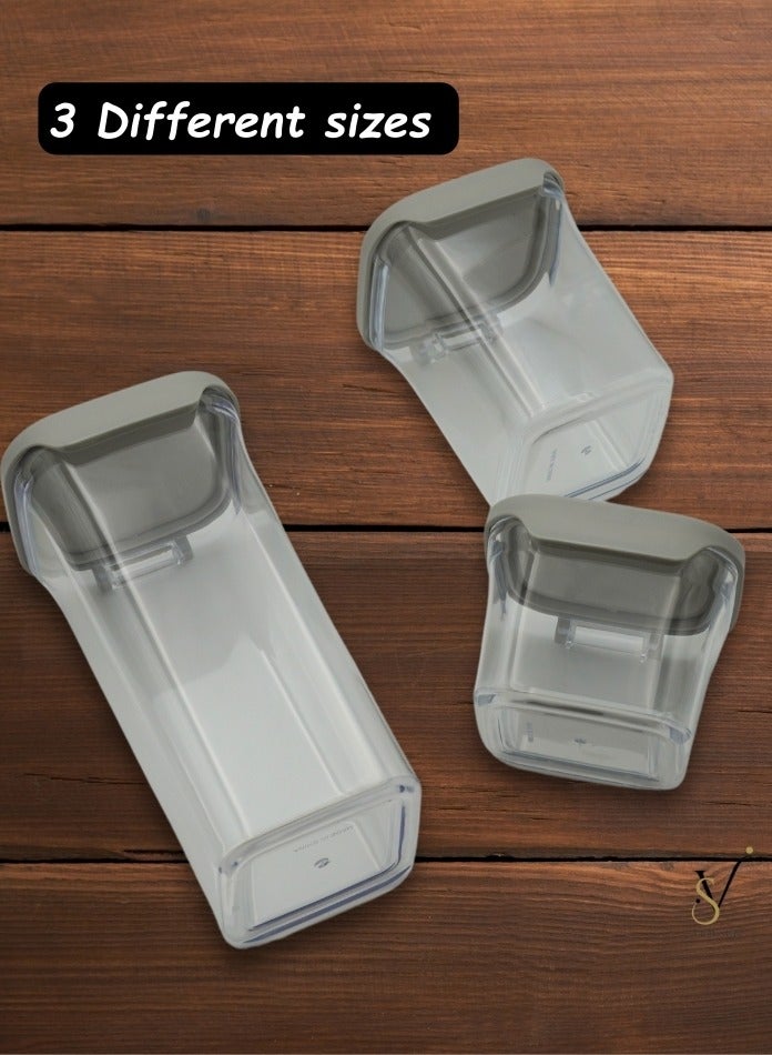 فيوستار برطمانات تخزين طعام محكمة الغلق مكونة من 3 قطع من Viewstar مع أغطية 1500 مل، 1000 مل، 500 مل، مقاومة للرطوبة، حاويات شفافة لمخزن المطبخ والحبوب والوجبات الخفيفة والتوابل والمعكرونة مثالية للتنظيم - Image 2