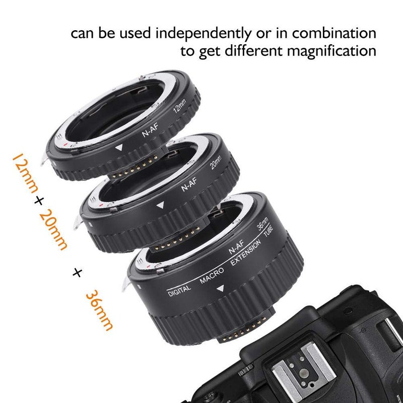 Serounder N-AF Auto Focusing Close-Up Macro Extension Lens Tube Adapter Rings Set 12mm+20mm+36mm for DSLR (N-B) - Image 3