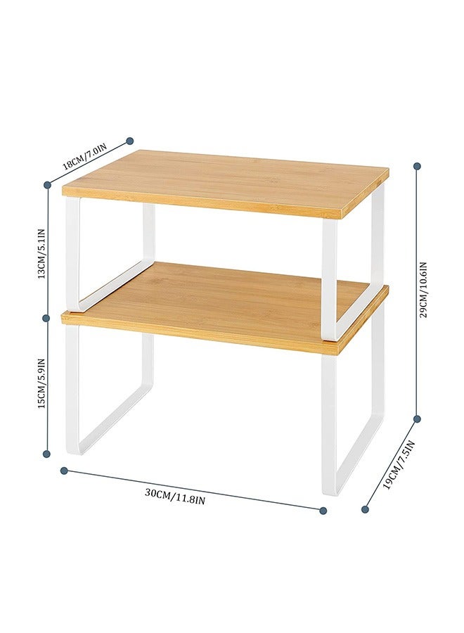 HomarKet Cabinet Organizer Shelf Set of 2 Kitchen Counter Shelves Kitchen Storage Spice Rack Stackable Expandable Metal and Engineered Wood White and Beige - Image 5