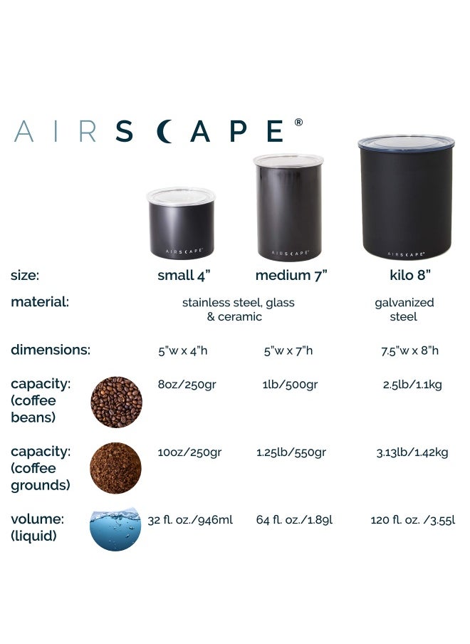 Generic - Planetary Design  Airscape Stainless Steel Coffee Canister Food Storage Container Patented Airtight Lid Push Out Excess Air Preserve Food Freshness Small Matte Black - Image 1