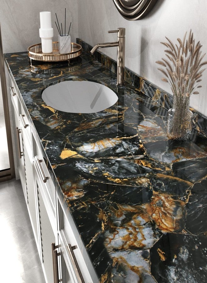 Wallercity Glossy Black/Gold Marble Wallpaper for Backsplash Peel and Stick Countertops Self Adhesive Wall Paper Sticker Waterproof Kitchen Marble Contact Paper for Cabinets Shelf Liner 15.8''x78.7'' - Image 1