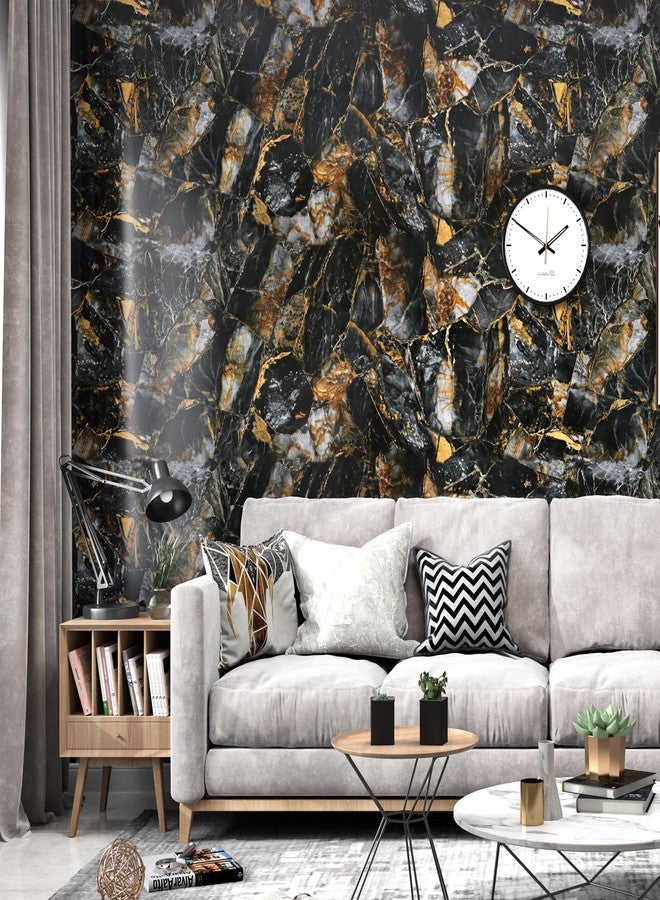 Wallercity Glossy Black/Gold Marble Wallpaper for Backsplash Peel and Stick Countertops Self Adhesive Wall Paper Sticker Waterproof Kitchen Marble Contact Paper for Cabinets Shelf Liner 15.8''x78.7'' - Image 3