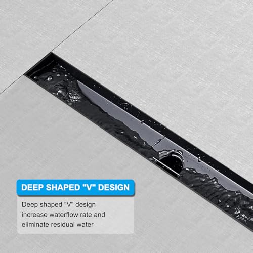 Fibetter 24 Inch Black Linear Shower Drain, Rectangular Shower Floor Drains with Square Hole Cover, 304 Stainless Steel Linear Drain with Leveling Feet, Hair Strainer (Matte Black) - Image 5