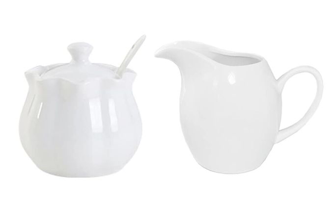 Mozacona White Ceramic Sugar Bowl Set Creamer Coffee Milk Pitcher Serving Set - Image 1