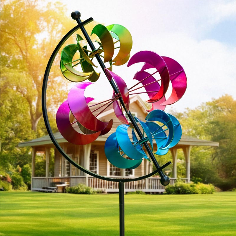 VISFLAIR Large Metal Wind Spinner for Garden and Yard â€“ 63 Inch Kinetic Outdoor Sculpture with Dual Direction 360Â° Spinning Blades â€“ Weather Resistant Moons Yard Art Decor for Patio, Lawn, and Porch - Image 1