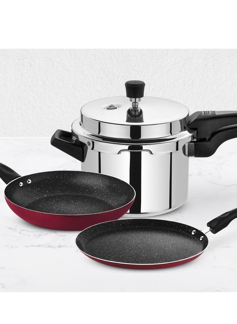 RK طباخ ضغط ألمنيوم خارجي بسعة 5 لترات مع مجموعة مقلاة ومقلاة كريب - Image 3