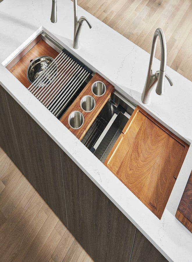 Ruvati 17 x 16 inch Solid Wood Dual-Tier Replacement Cutting Board for Ruvati Workstation Sinks - RVA1233 - Image 3