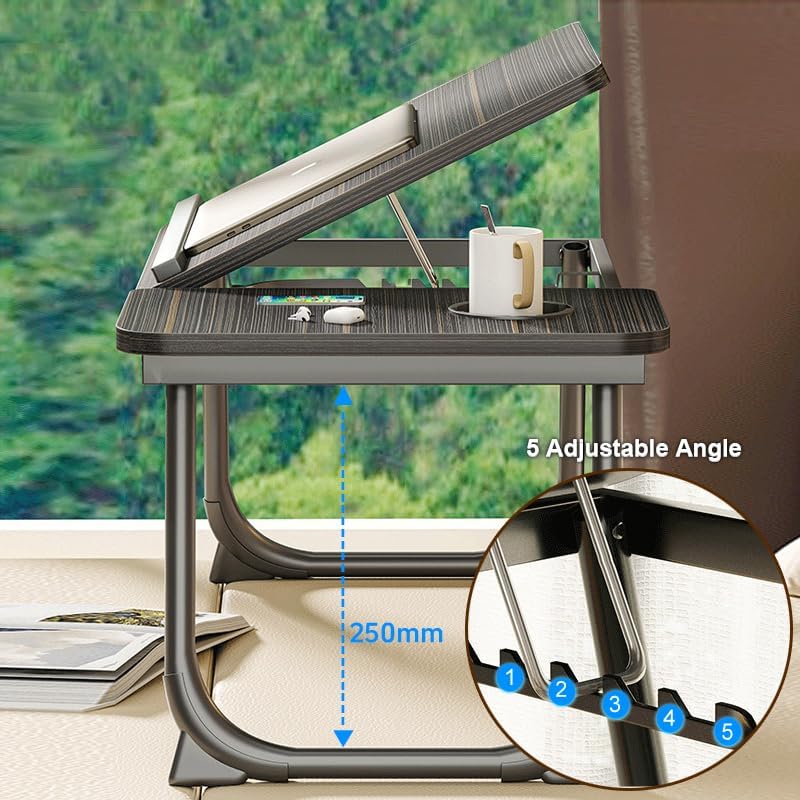 BLYPHOO Foldable Laptop Desk for Bed - Laptop Table Adjustable Height Tilt with Cup Holder – Upgraded Lap Desk Folding for Bed Couch Sofa, Portable Laptop Tray Table for Working Reading Study Easting (black) - Image 2