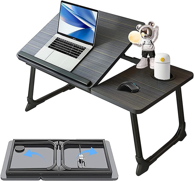 BLYPHOO Foldable Laptop Desk for Bed - Laptop Table Adjustable Height Tilt with Cup Holder – Upgraded Lap Desk Folding for Bed Couch Sofa, Portable Laptop Tray Table for Working Reading Study Easting (black) - Image 1