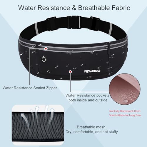 RDMODO Slim Running Belt，Water Resistant Fanny Pack for Women Men，3 Pocket Phone Holder for Running Walking Cycling，Adjustable Reflective Running Waist Bag for iPhone 16 15 14 13 Pro Max Samsung Black - Image 5