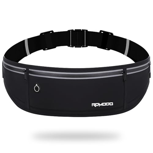 RDMODO Slim Running Belt，Water Resistant Fanny Pack for Women Men，3 Pocket Phone Holder for Running Walking Cycling，Adjustable Reflective Running Waist Bag for iPhone 16 15 14 13 Pro Max Samsung Black - Image 1