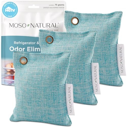MOSO NATURAL ماسو ناتشورال لإزالة الروائح من الثلاجة 3 عبوات اختيار محرري HGTV مزيل روائح الثلاجة من الفحم البامبو غير المعطر وقابل لإعادة الاستخدام - Image 2