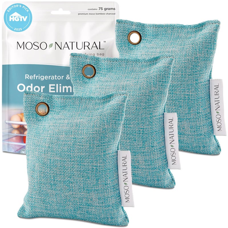MOSO NATURAL ماسو ناتشورال لإزالة الروائح من الثلاجة 3 عبوات اختيار محرري HGTV مزيل روائح الثلاجة من الفحم البامبو غير المعطر وقابل لإعادة الاستخدام - Image 3