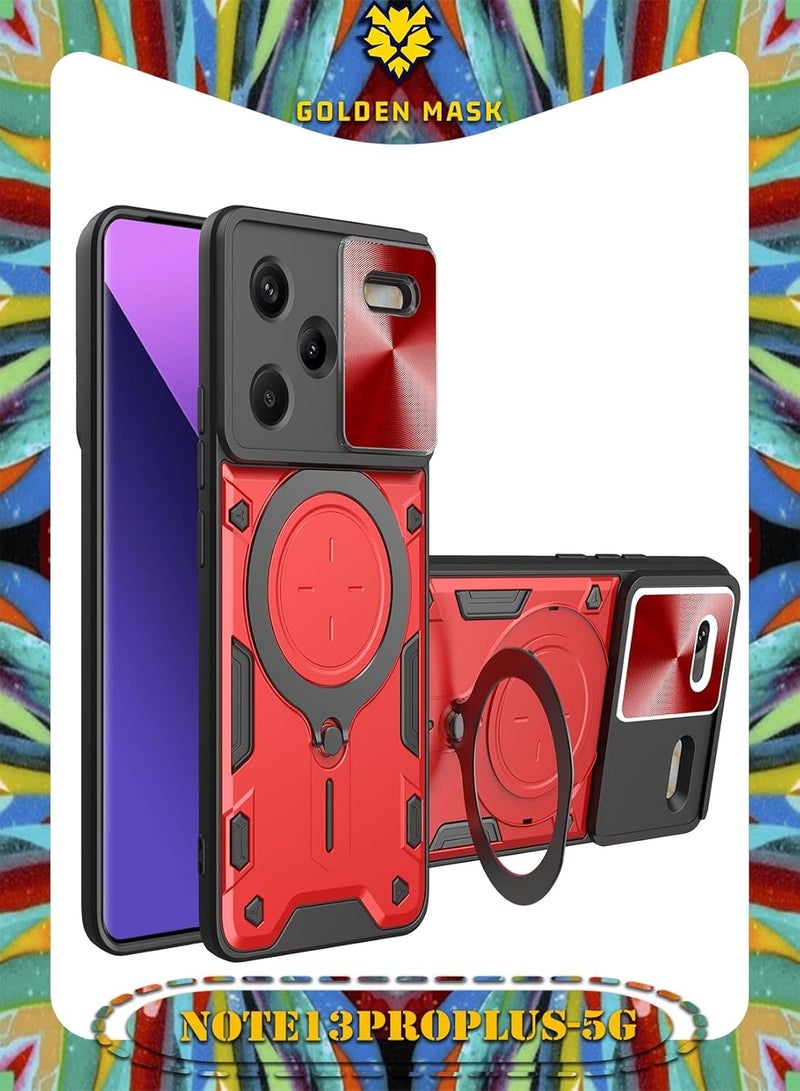 GOLDEN MASK For Xiaomi Redmi Note 13 Pro Plus Armored Camera Shield Cover Camera Lend Protection, Built-in 360° (Red)