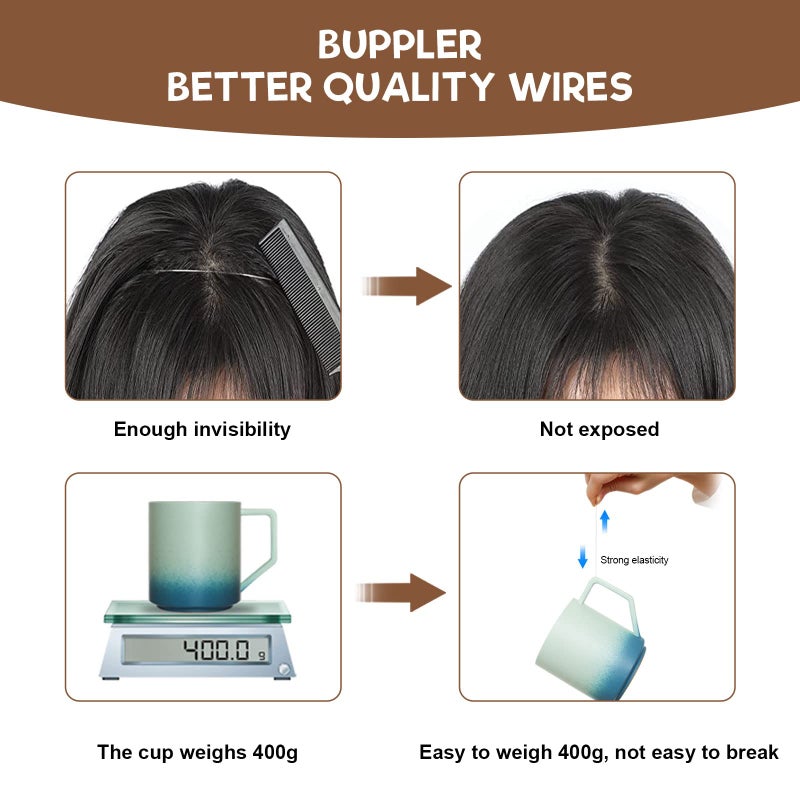 BUPPLER Halo Hair Extensions 20 Inch Invisible Wire Hair Extensions Adjustable Long Wavy Hairpiece Synthetic Upgrade 4 Secure Clips in Hairpieces 20 Inch,Dark Brown Mix Medium Brown - Image 5