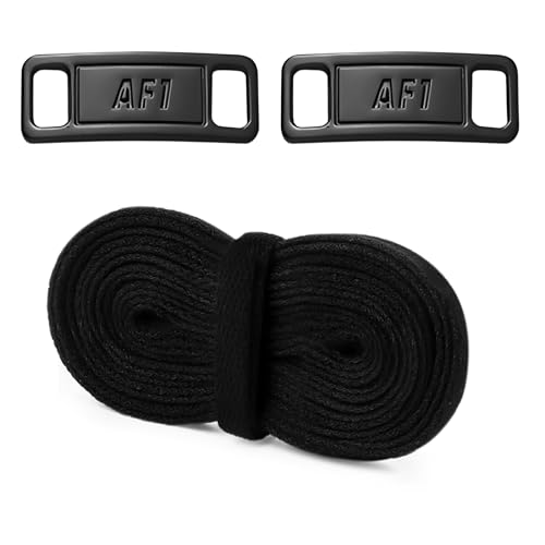 YLOKO Flat Shoelaces for Air Force 1 Sneakers with AF1 Charms, 54” Original Black Shoe Laces for Airforce 1 Men Women - Black Tags - Image 1