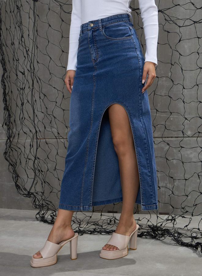 ساسافراس تنورة ميدي ضيقة من قماش الدنيم الأزرق من ساسافراس - Image 4