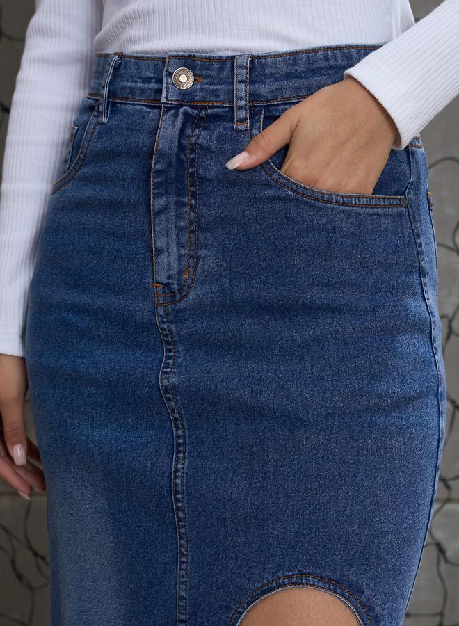 ساسافراس تنورة ميدي ضيقة من قماش الدنيم الأزرق من ساسافراس - Image 5