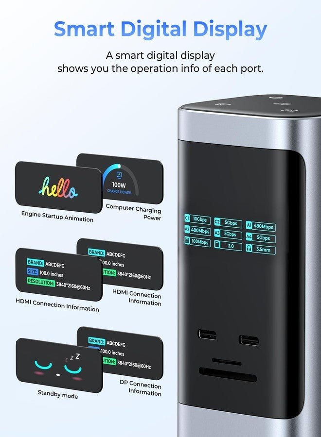 RayCue USB C Docking Station, 15in1 Triple Display with 5 Shortcut Button, Smart Display, DP&HDMI, 10G USB A/C, Gigabit Ethernet, 100W PD, Audio, Laptop Docking Station for Dell/HP/Lenovo/Mac and More - Image 4