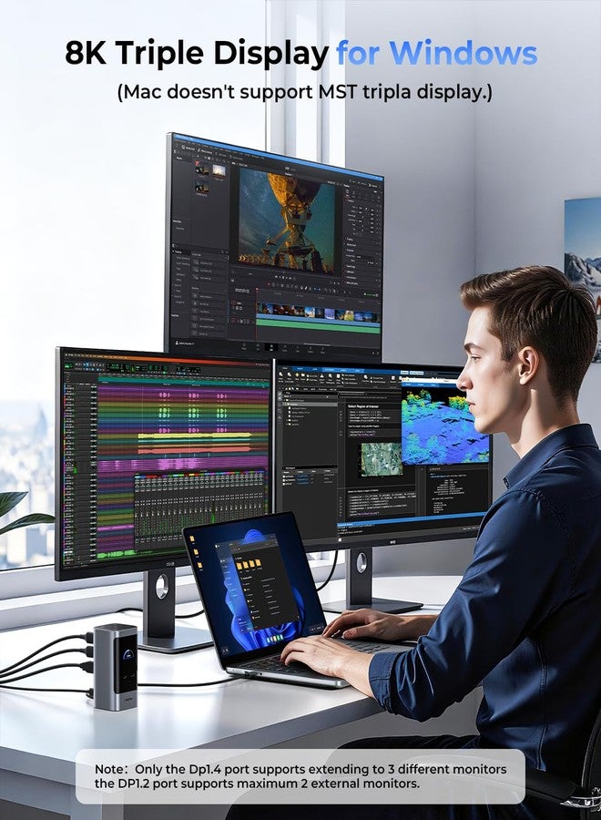 RayCue USB C Docking Station, 15in1 Triple Display with 5 Shortcut Button, Smart Display, DP&HDMI, 10G USB A/C, Gigabit Ethernet, 100W PD, Audio, Laptop Docking Station for Dell/HP/Lenovo/Mac and More - Image 3