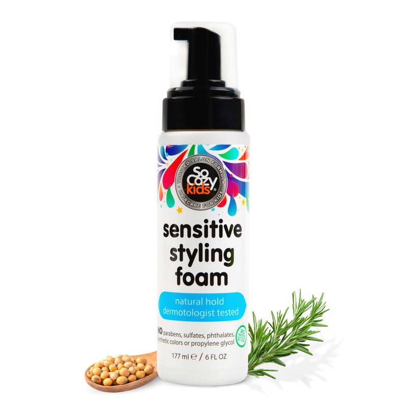 So Cozy Kids Sensitive Styling Foam  Sensitive Foam For Kids wStraight or Curly Hair  Gentle Natural Hold Styler Rosemary 6 fl oz