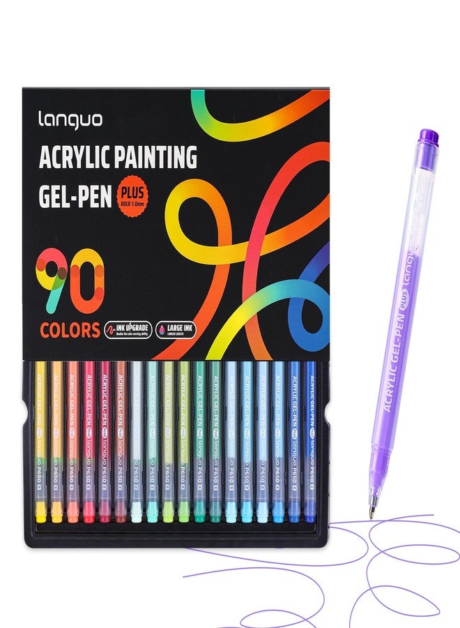 languo Acrylic Gel Pens for Coloring, 90 Colors Set 3D Acrylic Paint Pens with 1.0mm Bullet Tip for Adult Coloring, Colored Gel Pens for Black Paper, Rock, Glass, Fabric, DIY and Art Crafts Supplies - Image 1