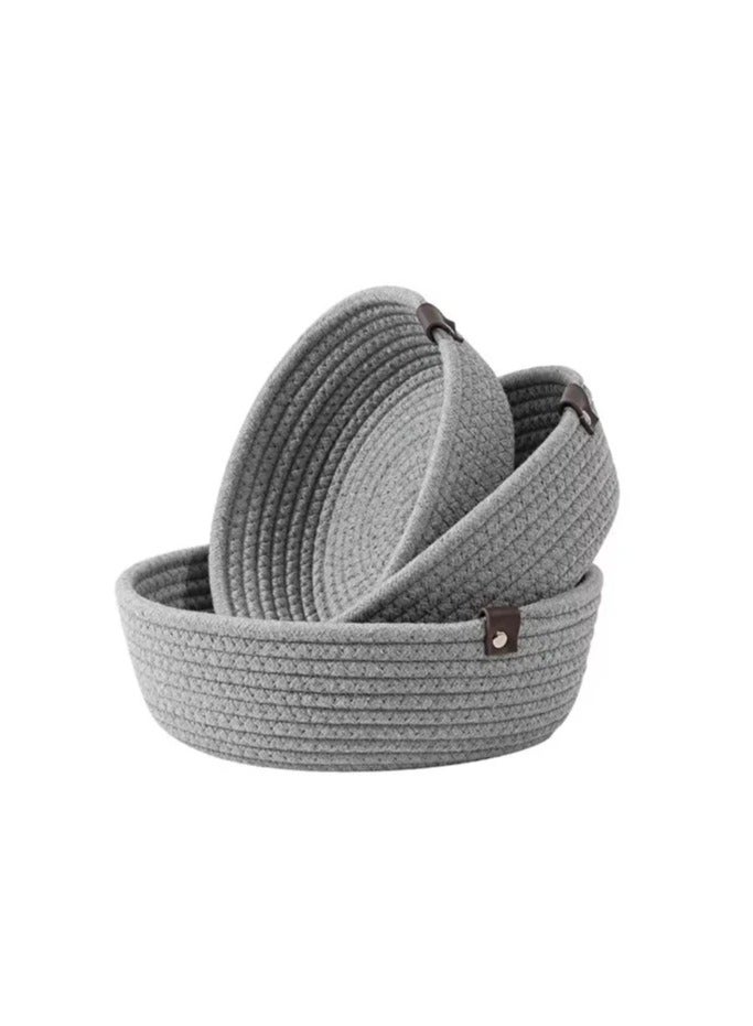 3-piece cotton braided storage basket set for organization; handmade storage basket made from thick cotton rope; sturdy baskets for organizing children's toys. - Image 1