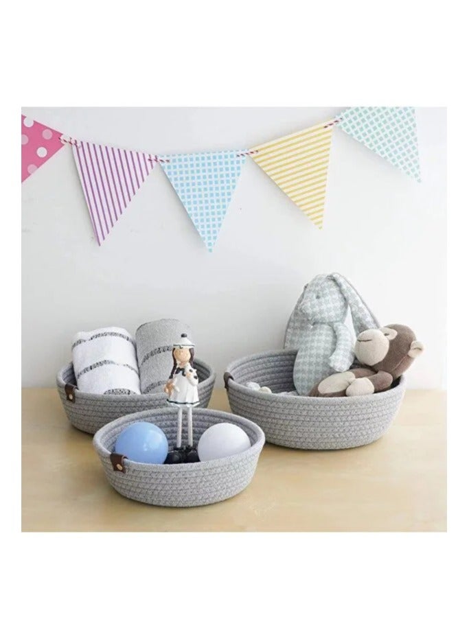 3-piece cotton braided storage basket set for organization; handmade storage basket made from thick cotton rope; sturdy baskets for organizing children's toys. - Image 4