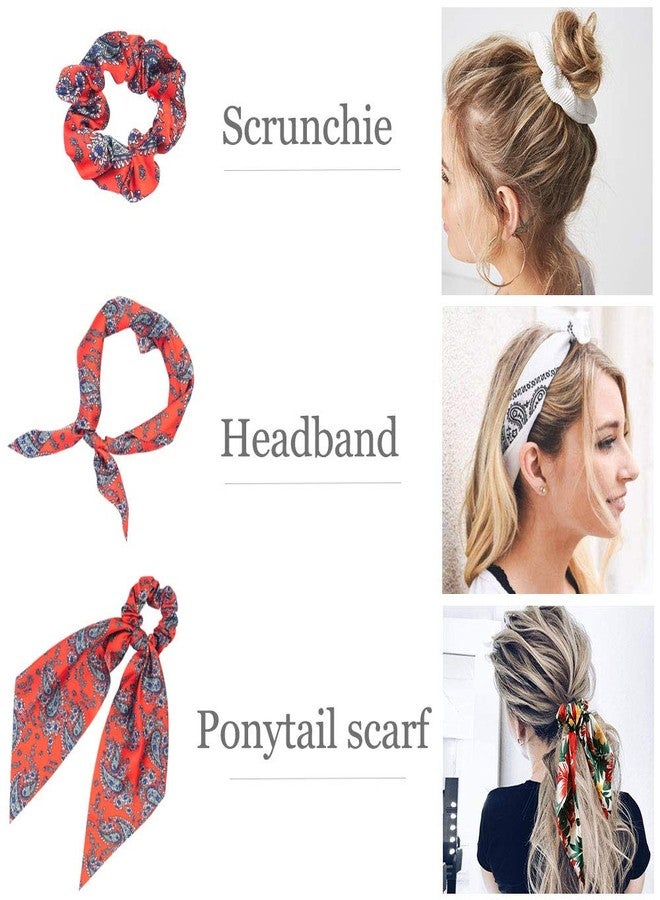 Sunaction Hair Scarf Scrunchie,12 Pcs Elastic Hair Ties,2 in 1 Vintage Ponytail Holder Hair Scarves for Women - Image 3
