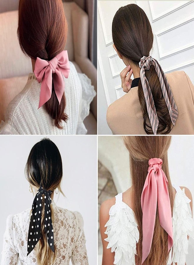 Sunaction Hair Scarf Scrunchie,12 Pcs Elastic Hair Ties,2 in 1 Vintage Ponytail Holder Hair Scarves for Women - Image 2