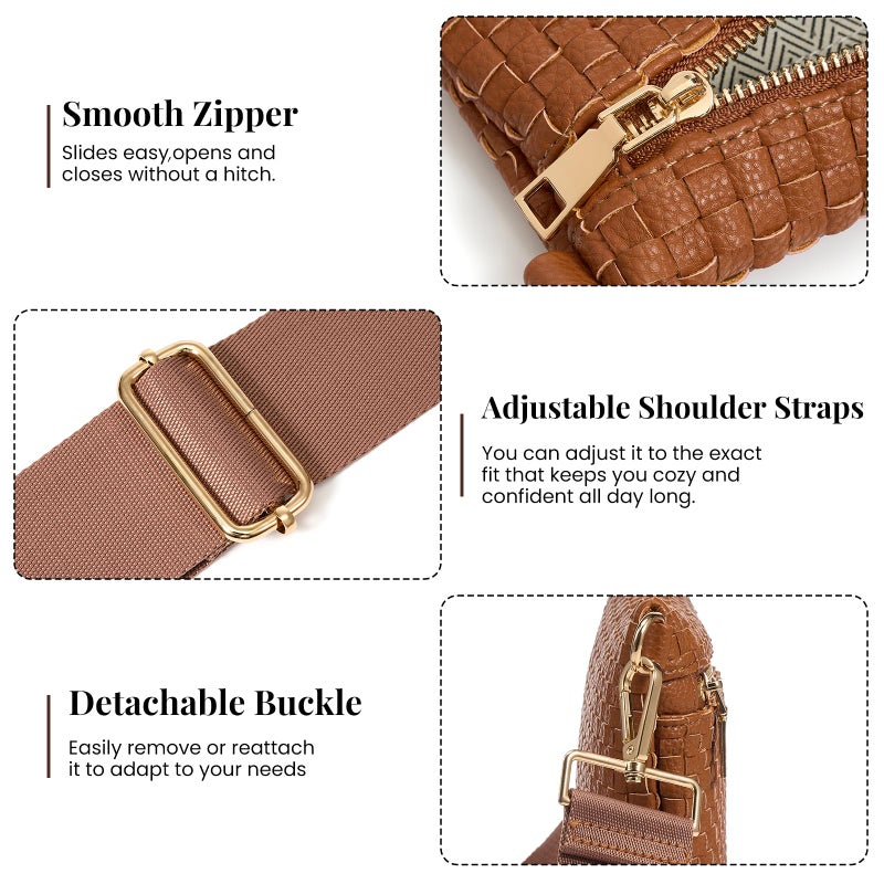 kuifang Woven Crossbody Bags For Women, Checkered Fashion PU Bum Bag Waist Pack, Travel Sling Purse with Adjustable Strapï¼ˆBrown) - Image 5