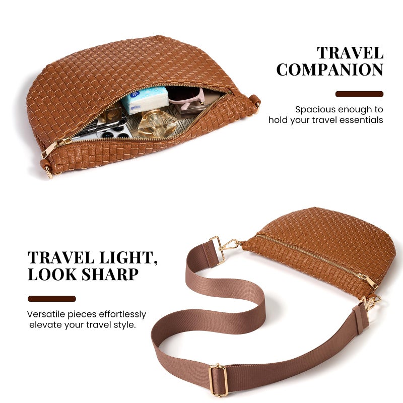 kuifang Woven Crossbody Bags For Women, Checkered Fashion PU Bum Bag Waist Pack, Travel Sling Purse with Adjustable Strapï¼ˆBrown) - Image 4