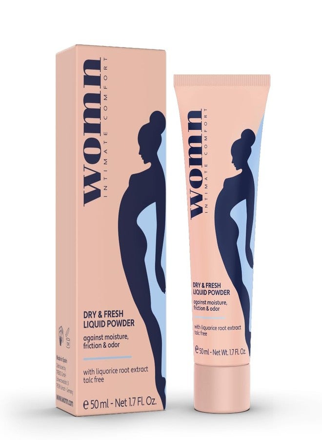 وومن كريم womn Intimate Comfort DRY & FRESH LIQUID PODER – كريم مضاد للاحتكاك خالٍ من التلك لمنطقة أسفل الصدر والفخذين والفخذين. ترطيب طبيعي وتحكم في الاحتكاك، 1.7 أونصة سائلة. - Image 1