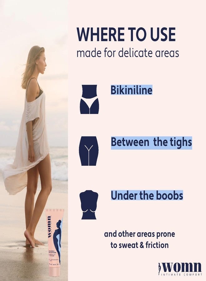 وومن كريم womn Intimate Comfort DRY & FRESH LIQUID PODER – كريم مضاد للاحتكاك خالٍ من التلك لمنطقة أسفل الصدر والفخذين والفخذين. ترطيب طبيعي وتحكم في الاحتكاك، 1.7 أونصة سائلة. - Image 3