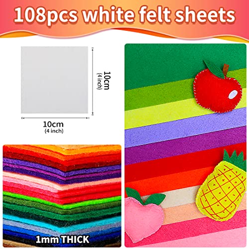 IOOLEEM Pre-Cut Craft Felt Squares - 108pcs, 4"x4" (10 cm x 10 cm), White Felt Fabric Sheets for Sewing & Crafts - Image 2