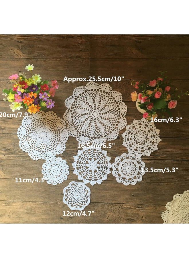 MindPlus 14pcs Hand Crochet Doilies 4-10 inches Round White Beige Vintage Wedding Tea Party - Image 4