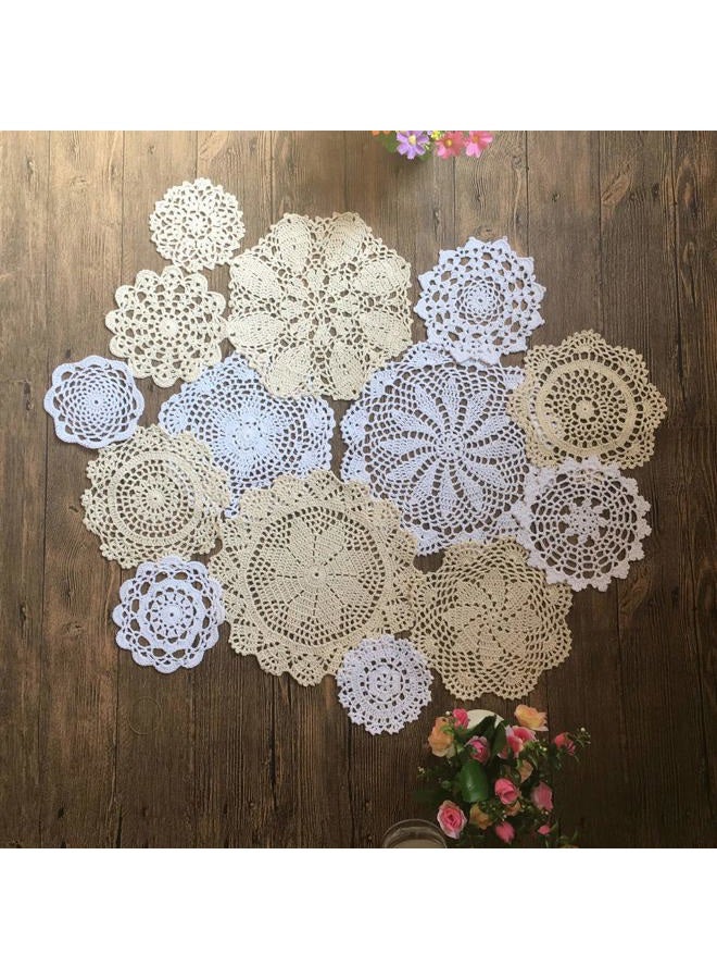 MindPlus 14pcs Hand Crochet Doilies 4-10 inches Round White Beige Vintage Wedding Tea Party - Image 5
