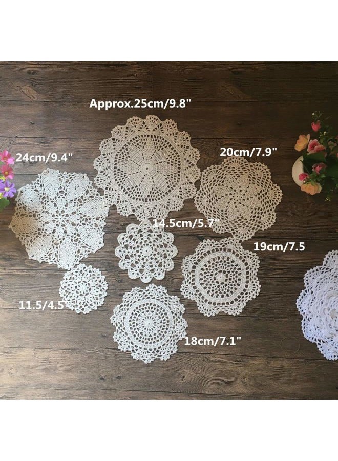 MindPlus 14pcs Hand Crochet Doilies 4-10 inches Round White Beige Vintage Wedding Tea Party - Image 3
