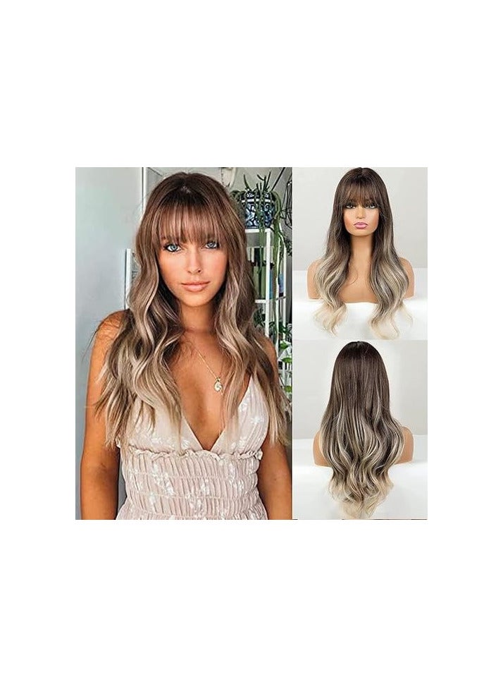 باروكة شعر صناعي  طويل  مموج  بني اللون