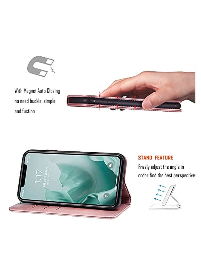 OIMG For Iphone 11 Pro Max Case Pu Leather Wallet Case Card Holder Shockproof Flip Cover - Rose Gold  - Image 2