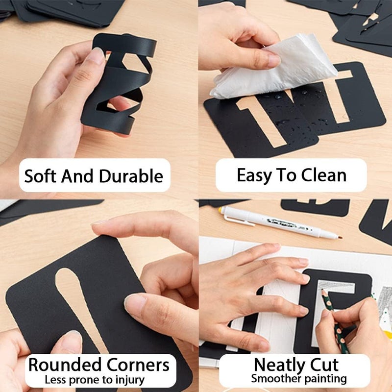 Roucerlin 42 Pieces Reusable Letter Stencils, 4Inch Numbers Craft Stencils, Letter Painting Stencil, Number Templates for DIY, Wall, Wood, Glass, School Art Projects (Black) - Image 3