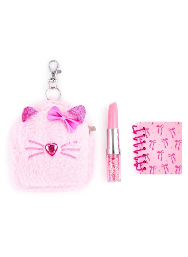 VOTUM Cat Keychain Charm for Backpacks, Purses, Handbags, Car Keys with Stationery Set - Includes Mini Notebook, Gel Pen, Eraser, Stickers - Portable & Fun Gift for Tweens & Adults Ages 8+ - Image 1