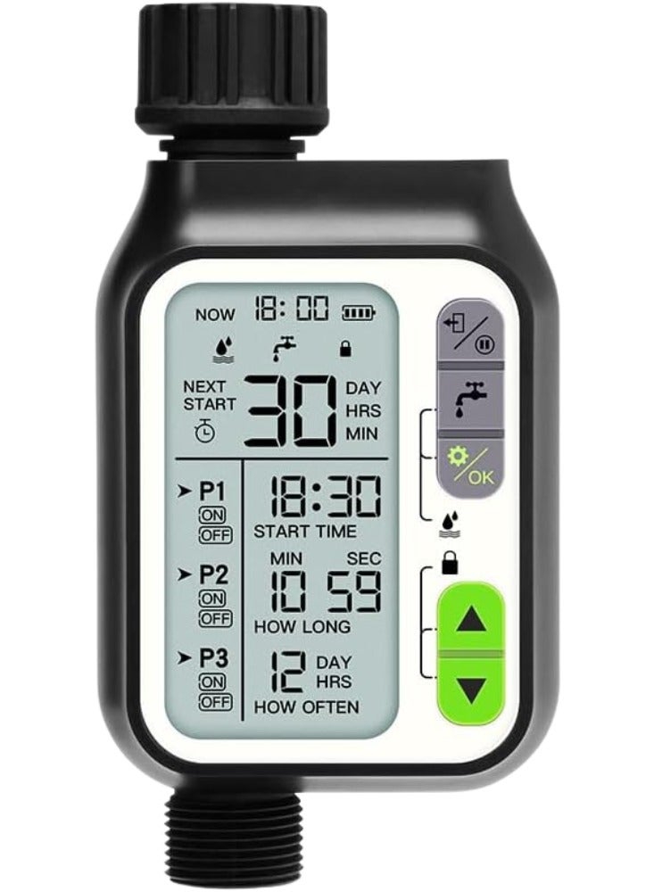 ماكدو مؤقِّت رقمي لسقي الحدائق - مؤقِّت رشاش قابل للبرمجة مع شاشة LCD كبيرة، تذكير بالري في الوقت المحدد، وضع الري اليدوي، مقاوم للماء IP65 - Image 1